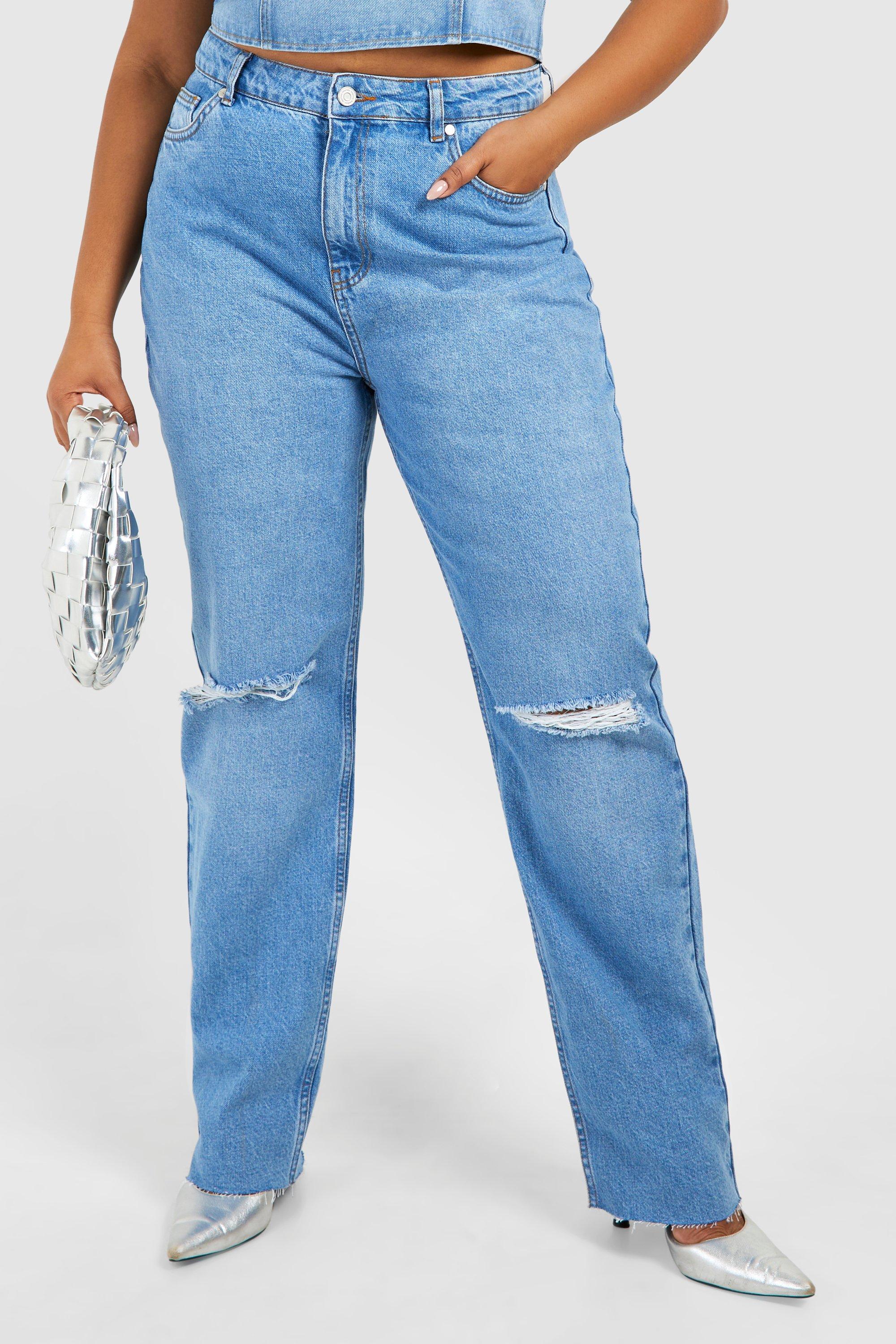 Mid wash hot sale ripped mom jeans